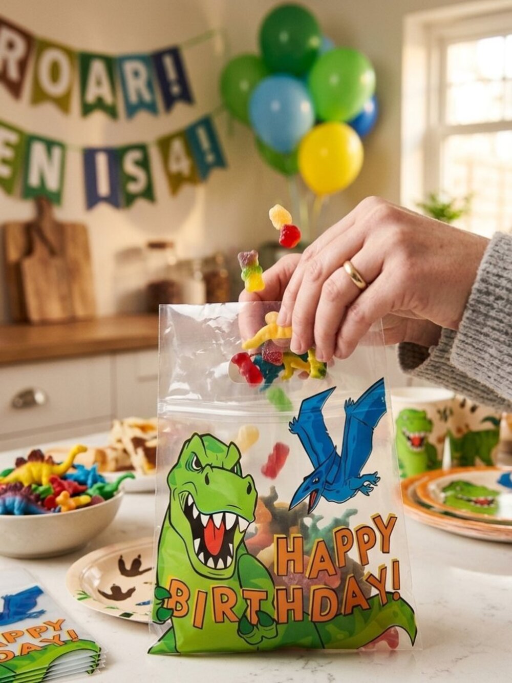 24 Dinosaur Happy Birthday Party Favor Bags Zipper Goodie Treat T-Rex Jurassic